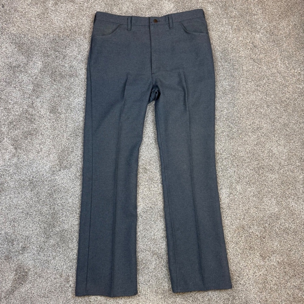 Vintage Wrangler Wrancher Dress Jeans Mens 38x33 Charcoal Gray Poly Twill USA